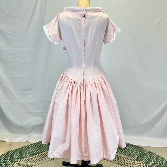 VINTAGE 50s MCM sailor nautical dress fit flare pastel pink midi Tailored Junior - Picture 7 of 14